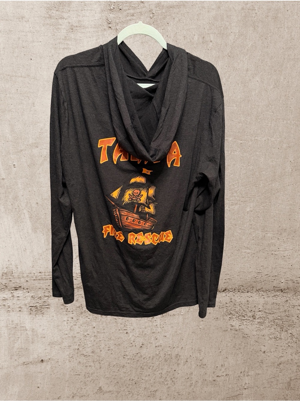 District Black Long-Sleeve Hooded Tee with Orange Badge - Picture 4 of 6